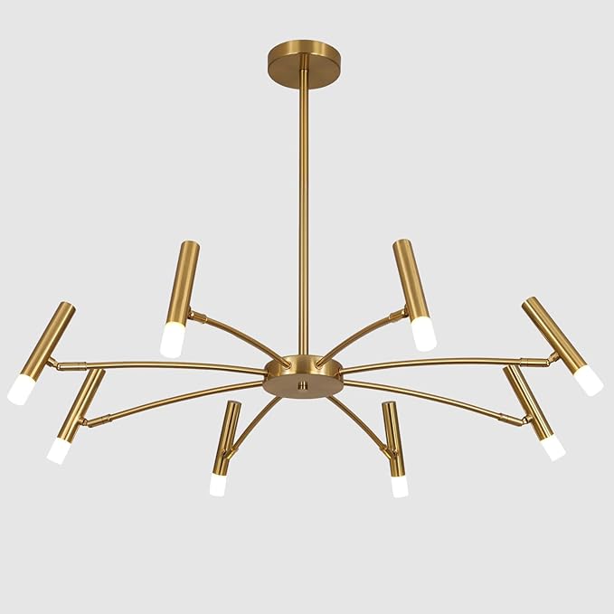 KCO Lighting Contemporary 8 Lights LED Chandeliers Brushed Brass Living Room Light Fixture Gold Sputnik Flush Mount Ceiling Light Fixture Small Modern Ceiling Lamp for Bedroom