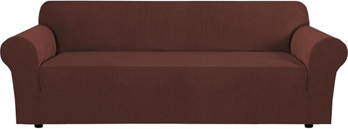 H.VERSAILTEX Stretch Couch Covers for Sofa 1 Piece Slipcovers for Couch and Sofas 3 Seater Couch Cover Feature Thick Checked Jacquard Fabric with Elastic Bottom(Large Sofa 90"-100" Wide, Burnt Brick)