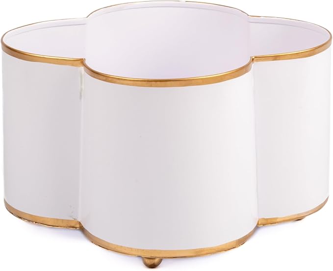 Jaye's Studio Mattie White Quatrefoil Planter, White Metal Cachepot, Decorative Flower Pots, Indoor Plant Pots for Living Room, Bedroom, Kitchen, Office, Luxury Home Decor, Clover Shape, 8 inch