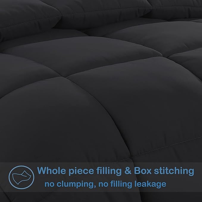 MAPLE DOWN Soft Oversize King Size Comforter Duvet Insert-Down Alternative Comforter with Corner Tabs-Lightweight Fluffy Breathable Machine Washable (Black,110“x98”)