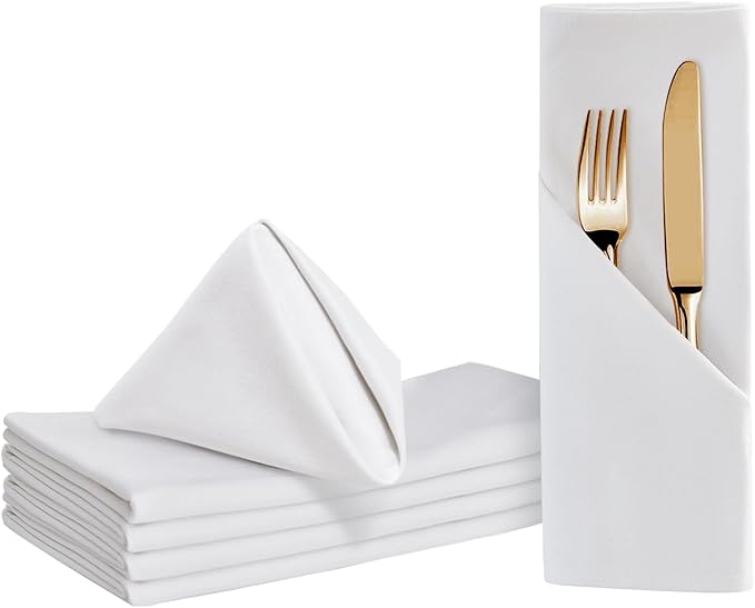 BALCONY & FALCON Cotton Cloth Napkins 6 Pack White Square Soft Absorbent Washable 20 x 20 inches Napkins for Restaurant Weddings Holidays Family Dinners Hotels Gatherings