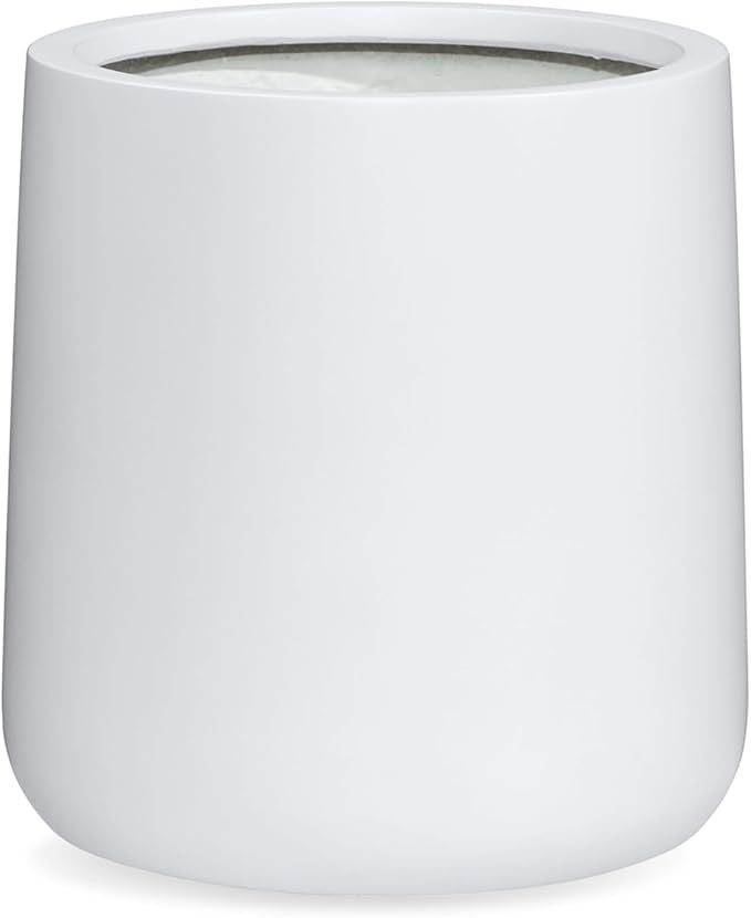 13" H x 12.6" D Conico Fiberstone Round Planter - Christmas Tree Planter, Smooth Finishes, Weather Resistant for Indoor and Outdoor Use, Included 2 Extra Coco Mats (White, 10" Pot Opening)