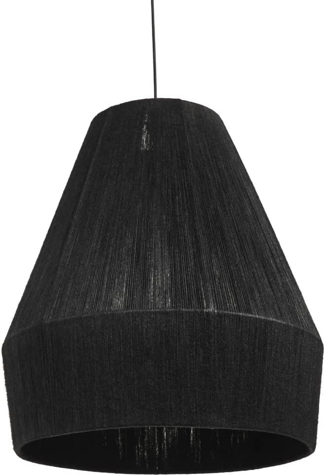 IKAL Black Jute Pendant Light Fixture - Semi Flush Mount - Contemporary Art Deco for Kitchen, Living Room, Bedroom, Outdoors. (Black Cable)