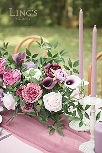 Ling's Moment Rosa Banksiae Artificial Vines, Pack of 7 Silk Greenery Garlands with Hanging Faux Laurel Leaves for Table Centerpieces, Wedding Arches & Floral Filler Arrangements