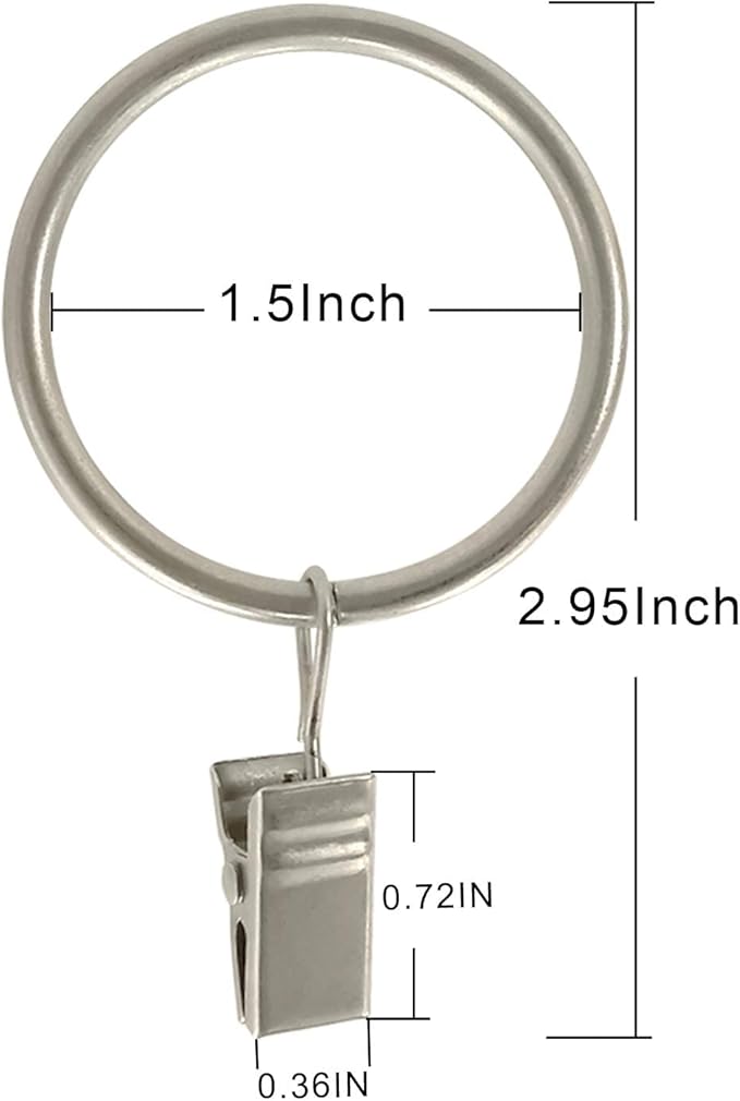 20 Pack Metal Curtain Rings with Clips, Curtain Clip Rings Hooks for Hanging Drapery Drapes Bows, Curtain Rod Rings 1.5 inch Interior Diameter, Matte Silver
