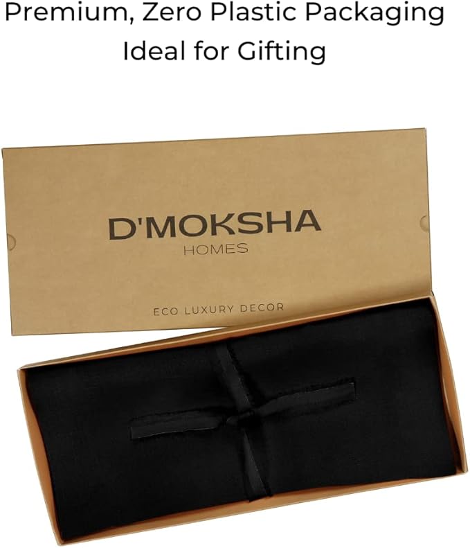 D'Moksha Homes Linen Black Table Runner 48 Inches - 100% Pure Linen Small Table Runner 14 x 48 Inch for Coffee Tables, Dresser, Fall, Thanksgiving, Holiday - Machine Washable