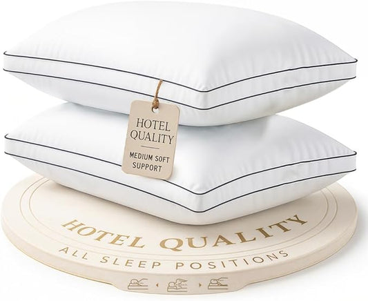 LANE LINEN Bed Pillows Queen Size Set of 2 - Medium Soft Support Gusseted Queen Pillows, Down Alternative Sleeping Pillow for Side Sleepers, Machine Washable, Comfortable for Restful Sleep - White
