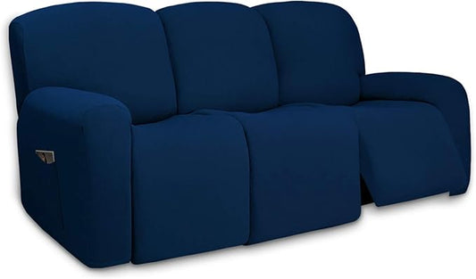PureFit Super Stretch 3 Seats Recliner Chair Sofa Couch Cover with Pocket – Non Slip Soft Sofa Slipcover, Washable Spandex Reclining Furniture Protector for Kids, Pets (Recliner Sofa, Navy)