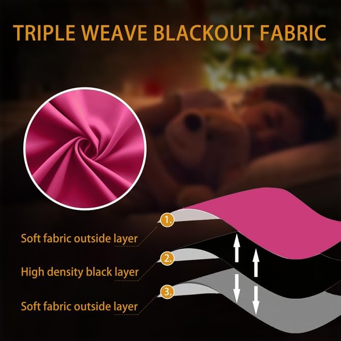 KOUFALL Kids Curtains for Bedroom,Blackout Short 63 Inch Length 2 Panels Dark Pink Curtains for Room Decor Teen Girls
