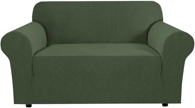 H.VERSAILTEX Stretch Couch Cover Loveseat Covers for 2 Cushion Couch Slipcover|Sofa Cover for Love seat 1 Piece, Textured Checked Jacquard Fabric(Loveseat 58'-70' Wide, Bronze Green)