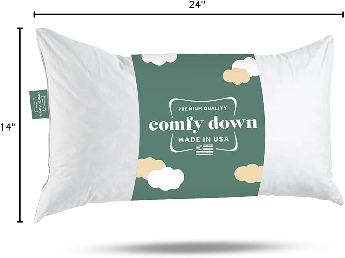 ComfyDown Decorative Throw Pillow Insert, Down and Feather Fill, 100% Cotton Cover, 233 Thread Count - Made in USA (14 X 24)