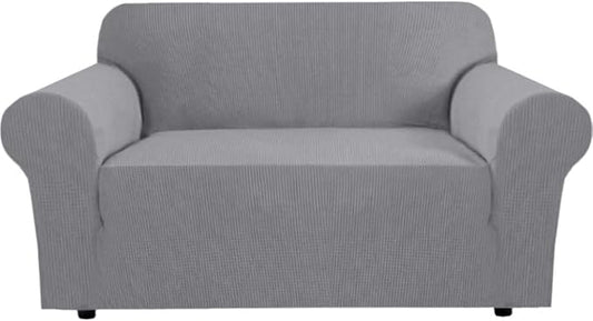 H.VERSAILTEX Stretch Sofa Slipcovers Loveseat Slipcover|Cover for Love seat 1 Piece with Elastic Bottom, Textured Checked Jacquard Fabric(Loveseat 58"-70" Wide, Dove)