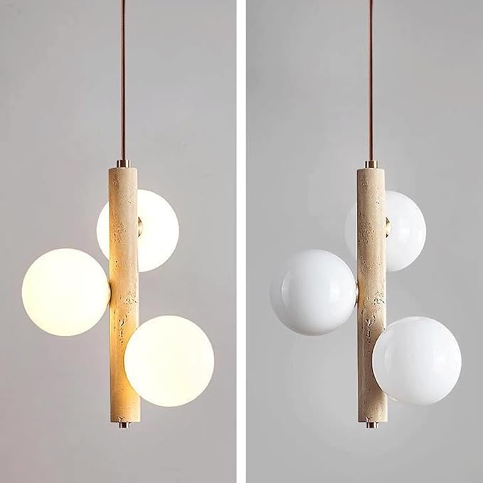 Modern Natural Yellow Cave Stone Pendant with Glass Shade Linear Chandelier, Modern Minimalist 2/3 Light, Suitable for Dining Room, Balcony, Corridor Lighting Stone Lamps