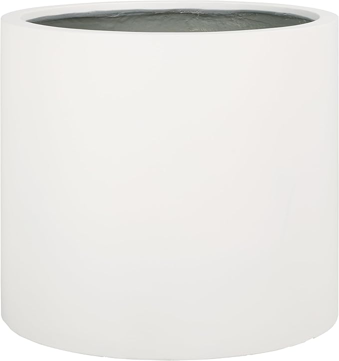 SAFAVIEH Outdoor Collection Alia Modern White Concrete Ficonstone Round Planter Pot