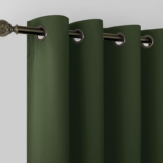 KOUFALL Olive Green Curtains 96 Inches Long 2 Panel Set,Blackout Dark Antique Bronze Gold Grommet Room Darkening Black Out Vintage Curtains for Living Room