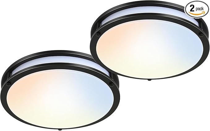 hykolity 16 inch Dimmable LED Flush Mount Ceiling Light Fixture, 36W, 2200LM, 2.7/3/3.5/4K/5K Adjustbale, 120°Light Angle, CRI90, Ceiling Lamp for Bedroom, Kitchen, Office, ETL Listed 2Pack