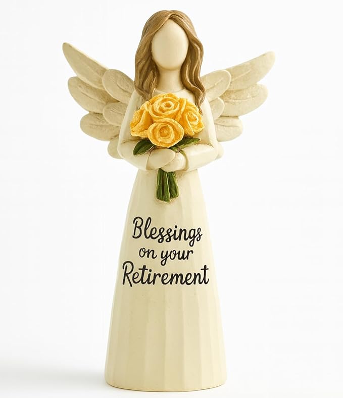 Retirement Angel Figurine, Hand-Painted Resin Keepsake with Yellow Rose – “Blessings on Your Retire ment” Figure, 5.4" Desk Mantel Décor Thoughtful Gift for Coworker Teacher Nurse Women (Retirement)