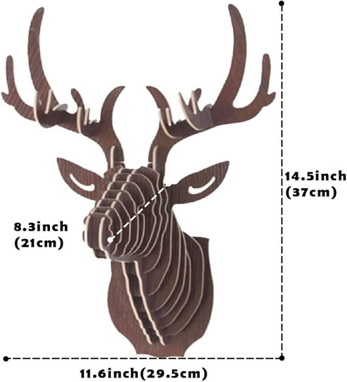 Hooshing Wall Decor Deer Head Antler DIY 3D Wooden Puzzle Sculpture Trophy Brown Wall Decoration for Home Living Room Office