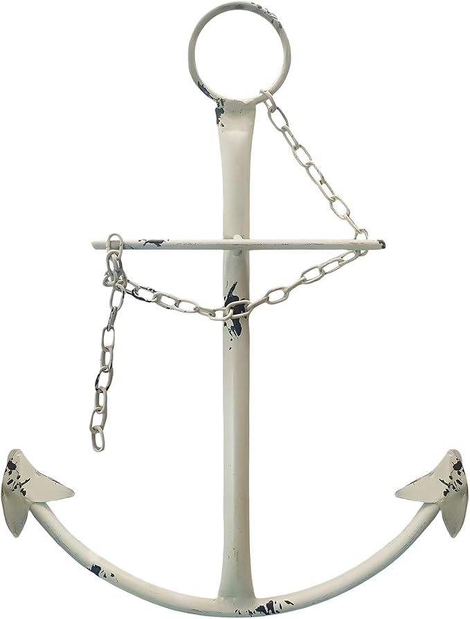 Nautical Anchor Wall Decor,Antique Metal Anchor Art Wall Decor With Chain for Bedroom Living Room Dorm Home/13" Antique Anchor with Chain Wall Decor,Antique Metal Anchor Farmhouse Decor(Creamy White)
