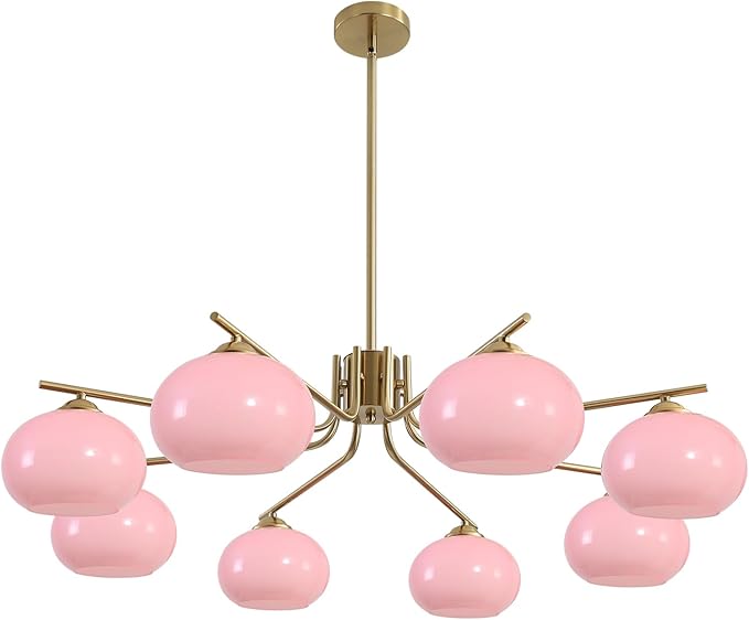 KCO Lighting 8 Lights Pink Bubble Chandelier Modern Kitchen Island Pendant Light Brushed Brass Chandelier Flush Mount Dining Room Living Room Light Fixture