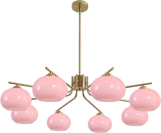 KCO Lighting 8 Lights Pink Bubble Chandelier Modern Kitchen Island Pendant Light Brushed Brass Chandelier Flush Mount Dining Room Living Room Light Fixture