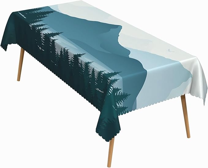 70x120 Inch Nature Rectangular Tablecloth Illustration Mountain Forest Silhouette Table Cloth Waterproof Durable Table Cover for Picnic Indoor Gaming Room Decor