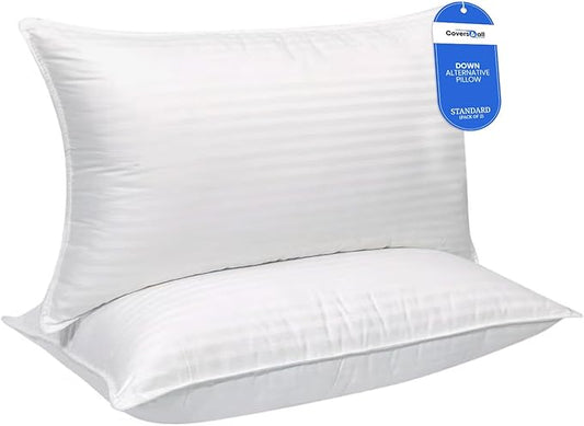 Covers & All Down Alternative Pillows Queen Size Set of 2, Luxury Soft Hotel Pillows for Sleeping, Breathable & Machine Washable, for Side, Back & Stomach Sleepers, 26" L x 20" W