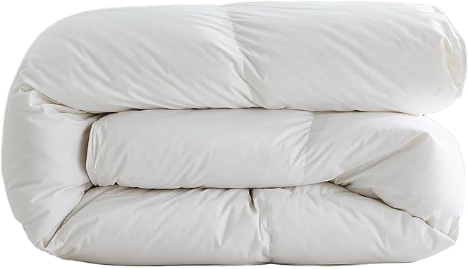 DWR Luxury Feather Down Fiber Comforter Oversized Queen Size, Ultra-Soft Egyptian Cotton-Blend Fabric, High FP Medium Weight for All Season Hotel Style Fluffy Duvet Insert with Ties (98"x98", White)