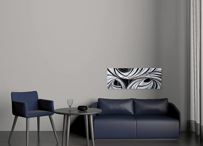 Yihui Arts Black and White Metal Art Wall Decor Hand Crafted Abstract Aluminum Artwork Modern Wall Sculpture Home Accent for Living Room Bedroom Dinning Decor