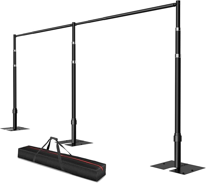 Pipe and Drape Backdrop Stand, 8.9x20ft Heavy Duty Adjustable Background Frame with Metal Base, Back Drop Holder for Parties Photography Wedding Photoshoot Decoration - Black