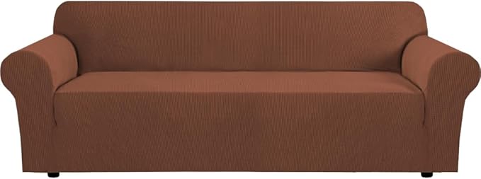 H.VERSAILTEX Stretch Sofa Covers for 3 Cushion Couch Covers Sofa Slipcovers for Living Room Feature Thick Checked Jacquard Fabric with Elastic Bottom, Sofa X-Large - Caramel