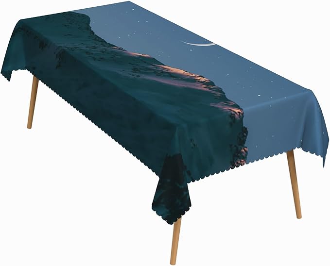 54x108 Inch Nature Rectangular Tablecloth Starry Night Mountain Table Cloth Waterproof Durable Table Cover for Picnic Indoor Bedroom Decor