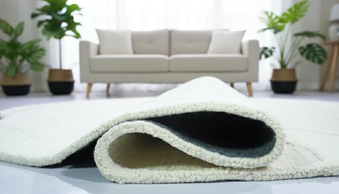 Natural Weave Irregular Shape Hand-Tufted Wool Area Rug – 100% Wool Carpet for Bedroom, Living Room & Home Décor – Modern Artistic Floor Rug(Cream White, 6' x 9')