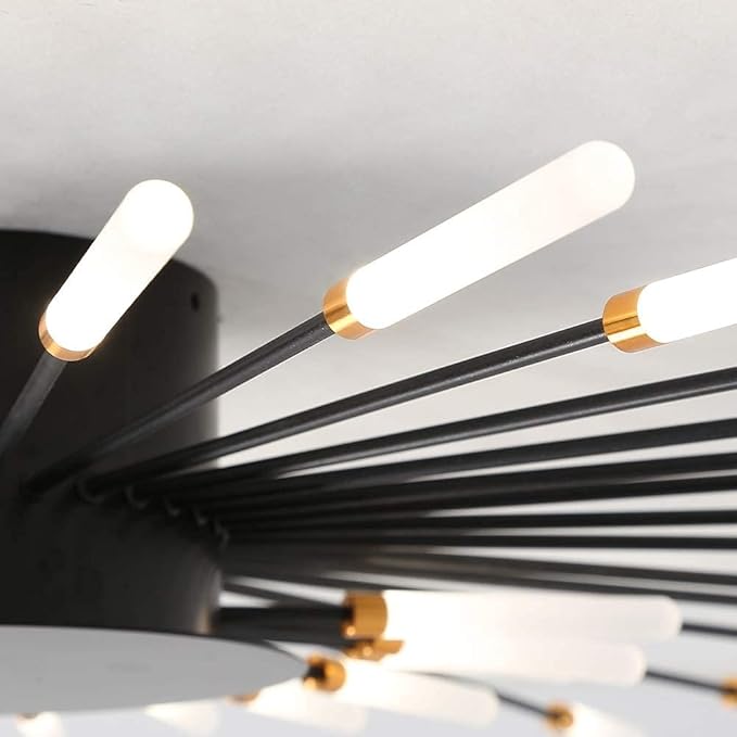 JAYMP Ceiling Light Modern Flower Shape Ceiling Lamp for Living Room Dining Room Flush Mount Metal Acrylic Sputnik Firework Petal LED Lighting Fixture (Matte Black, 42 Lights)