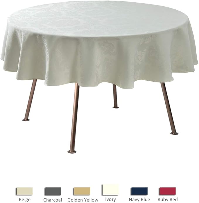 maxmill Jacquard Round Table Cloth Damask Design Waterproof Antiwrinkle Heavy Weight Soft Tablecloths for Circular Table Cover and Kitchen Dinning Tabletop Round 70 Inch Ivory