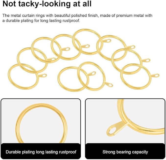 60 pcs 1.5-Inch Inner Diameter Metal Drapery Rings Curtain Rings with Eyelets, Fits Up to 1 1/4-Inch Rod, Gold