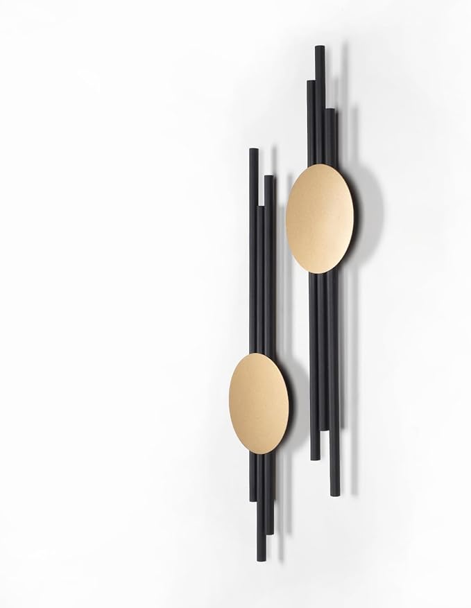 ARTEPERA Antique Lines Metal Wall Art Set of 2 - Modern & Unique Wall Decor, Metal Wall Sculpture for Living Room, Bedroom, Office - Vertical Geometric Wall Decor (Black - Gold, 33" x 9.4")