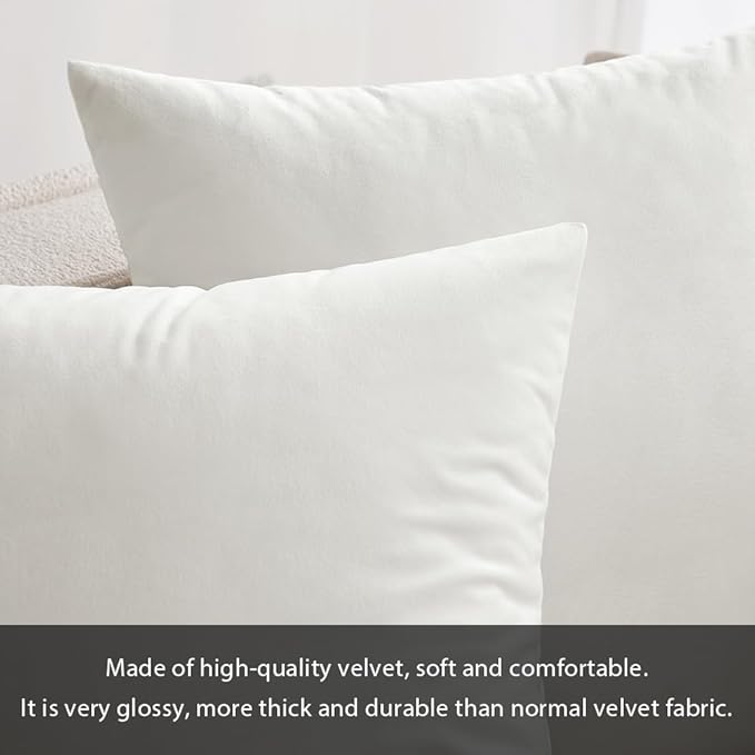 MIULEE Pack of 2 Velvet Soft Solid Decorative Square Throw Pillow Covers Set Christmas Cushion Case for Spring Couch Sofa Bedroom Car 12x20 Inch 30x50 cm Pure White