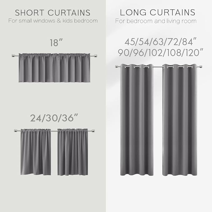KOUFALL 45 Inch Length Kitchen Blackout Curtains Set of 2 Grommet Room Darkening Short Small Curtains for Bathroom Kids Room Bedroom 34x45 in Long Light Grey Gray