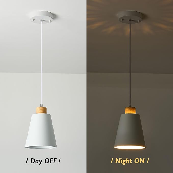 White Pendant Light Kitchen Island Wood Pendant Lighting Mini Modern Hanging Light Small Pendant Light Fixture for Dining Room,Bar,Bedroom,Adjustable Cord,5.94 inch,1 PCS