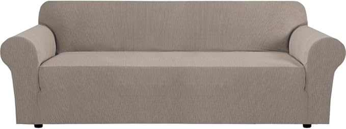 H.VERSAILTEX Stretch Oversized Couch Cover 1 Piece Sofa Slipcovers for Living Room Feature Thick Checked Jacquard Fabric with Elastic Bottom, Sofa X-Large - Taupe