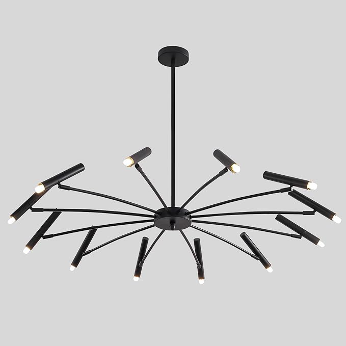 KCO Lighting Modern Black Sputnik Chandelier Mid Century Vintage 12-Lights Semi Flush Mount Chandelier Ceiling Light Industrial Satellite Starburst Chandelier Pendant Light (12-Light)