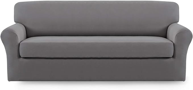 Easy-Going 2 Pieces Microfiber Stretch Sofa Slipcover – Spandex Soft Fitted Sofa Couch Cover, Washable Furniture Protector with Elastic Bottom Kids,Pet (Oversized Sofa, Light Gray)