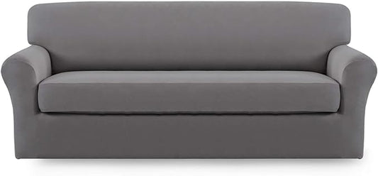 Easy-Going 2 Pieces Microfiber Stretch Sofa Slipcover – Spandex Soft Fitted Sofa Couch Cover, Washable Furniture Protector with Elastic Bottom Kids,Pet (Oversized Sofa, Light Gray)