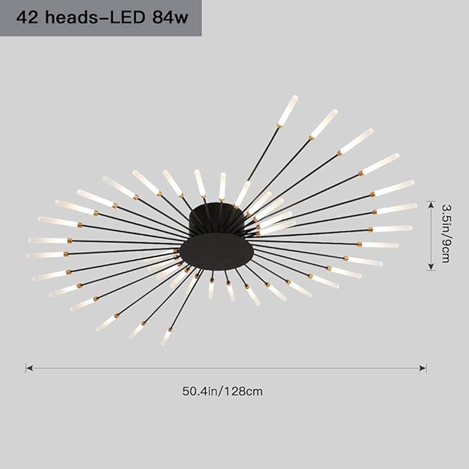 JAYMP Ceiling Light Modern Flower Shape Ceiling Lamp for Living Room Dining Room Flush Mount Metal Acrylic Sputnik Firework Petal LED Lighting Fixture (Matte Black, 42 Lights)