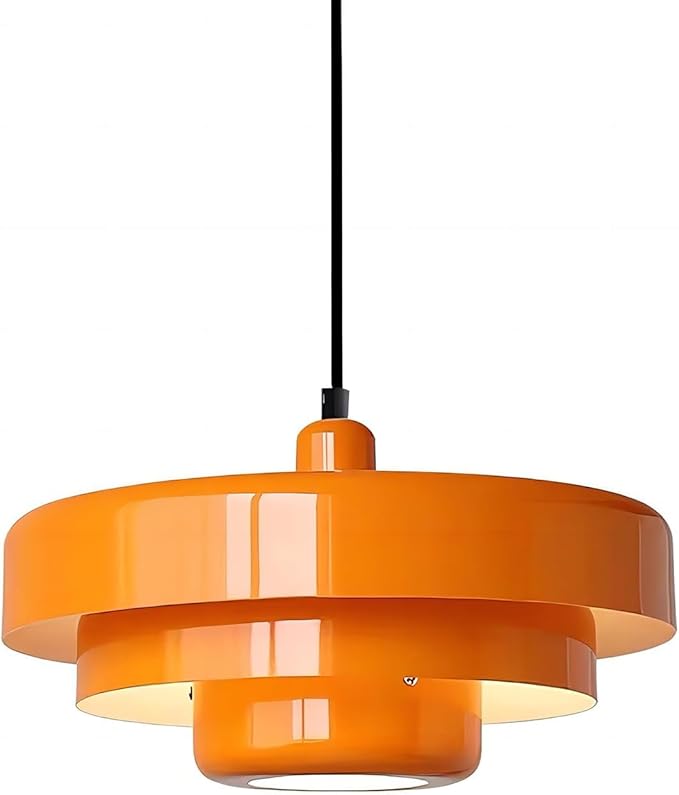 Mid Century Pendant Light Fixtures 13.78 inch, 1 - Light Ceiling Pendant Lamp with 3-Layer Metal Shade, Height Adjustable, Vintage Orange Hanging Lamp for Kitchen Island Lighting,Dining Room