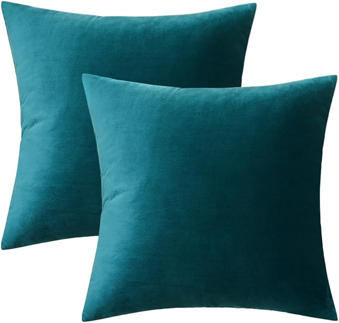 MIULEE Pack of 2 Teal Velvet Throw Pillow Covers 20x20 Inch Soft Solid Decorative Square Set Cushion Cases for Spring Couch Sofa Bedroom