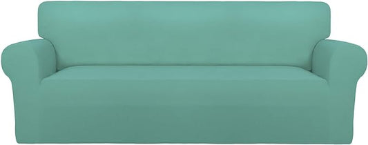 PureFit Super Stretch Sofa Slipcover – Spandex Non Slip Soft Couch Sofa Cover, Washable Furniture Protector with Non Skid Foam and Elastic Bottom for Kids, Pets （Oversized Sofa, Cyan）