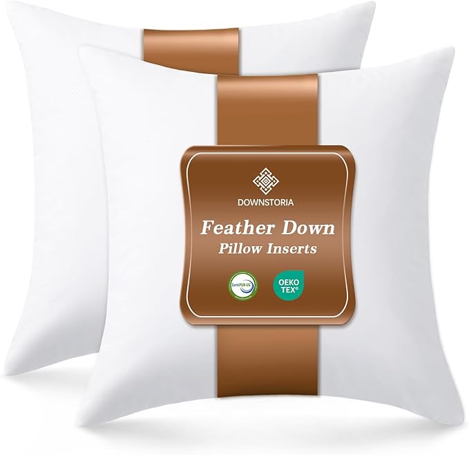 22x22 Feather Down Pillow Inserts Set of 2, Decorative Pillows with 100% Cotton Cover, Throw Pillow for Bed, Couch and Sofa.