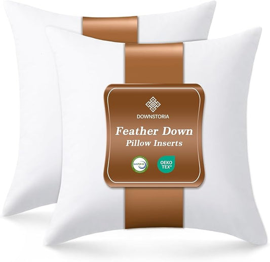 20x20 Feather Down Pillow Inserts Set of 2, Decorative Pillows with 100% Cotton Cover, Throw Pillow for Bed, Couch and Sofa.